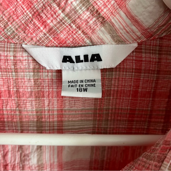 3/$40 Alia size 18W Pink & Tan Button Down Blouse 3/4 length Sleeve - Picture 3 of 7